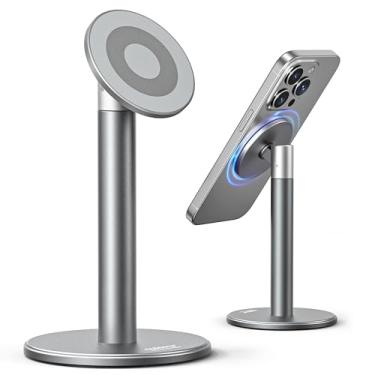 Imagem de Nulaxy Suporte magnético completo de alumínio para celular com 2 anéis de metal, suporte giratório 360 para mesa, acessórios de escritório, suporte de telefone ajustável, compatível com todos os