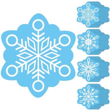 Imagem de 60 peças de jogo americano de floco de neve azul descartáveis, tapetes de mesa de papel de Natal de inverno com design de floco de neve branco para festa do país das maravilhas congeladas, decorações
