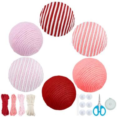 Imagem de FREEBLOSS Conjunto de 6 bolas de corda de macramê para dia dos namorados, kit de macramê rosa e branco para iniciantes, conjunto de enchimento de tigelas de bolas de dia dos namorados, decoração de