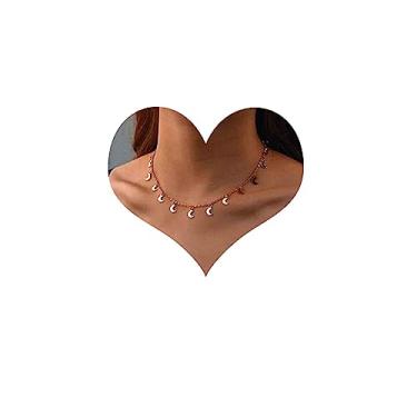 Imagem de Erimberate Colar com pingente de lua boêmia e pingente de lua de ouro, colar gargantilha com lua crescente, joia feminina, Metal