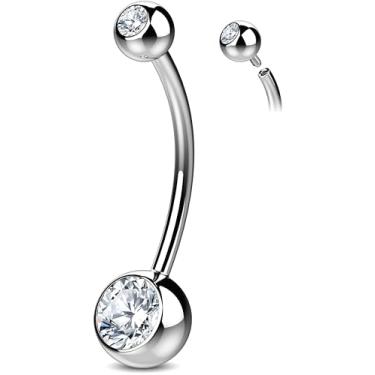 Imagem de Anel de umbigo roscado internamente G23 titânio com zircônia cúbica de grau AAAAA - Piercing de umbigo de titânio grau implante de 14 g Rosca interna - Anéis de umbigo para mulheres, Titânio, Zircônia