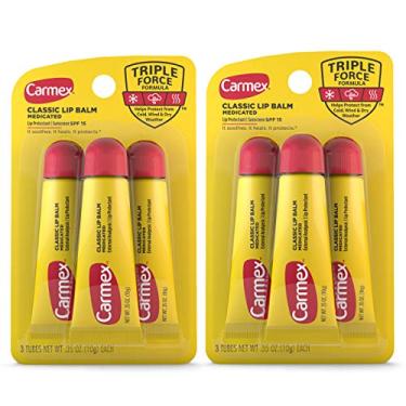 Imagem de Carmex Tubos De Protetor Labial Medicamentoso, Hidratante Labial Para Lábios Secos E Rachados, 0,35 Oz - (2 Pacotes De 3)