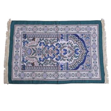 Imagem de Tnfeeon Tapete de Oração Grosso Macio Bordado Com Borla Portátil Confortável para Meditação Ramadã Viagem para Casa Mulheres Homens Crianças Viagem Tapete de Oração Ramadã (Verde)