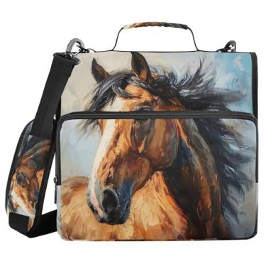 Imagem de SEHANY Fichário de cavalo galopante com alça de ombro, capacidade para 500 folhas, vários bolsos, fichário com 3 anéis de zíper de 3 cm