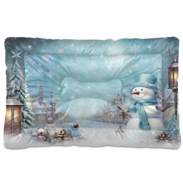 Imagem de Blueangle Cama para cães pequenos com boneco de neve de Natal, ultramacia, confortável, retangular para animais de estimação, 61 x 45 cm (26)