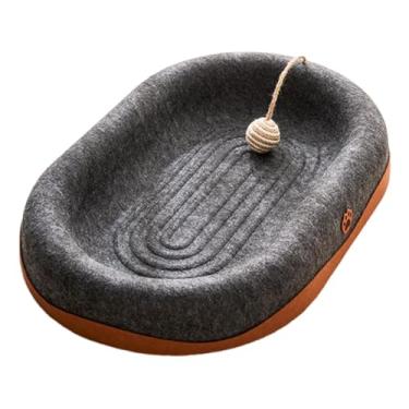 Imagem de WeiLaiKeQi Arranhador de feltro para gatos, almofada para dormir, com bola de para gatinhos de interior, com borda elevada, sem queda de pelos, zona de, Oval Preto