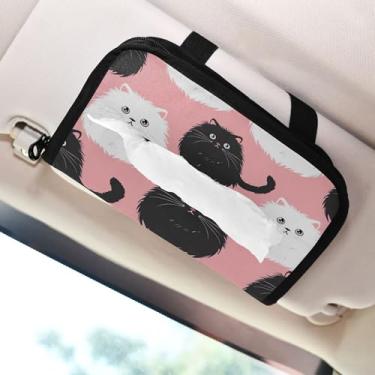 Imagem de SEHANY Porta-lenços de carro de gato fofo, caixa de lenços de papel de carro, suporte de guardanapo retangular dispensador de máscara de carro caixa de lenços de veículo para automóvel universal