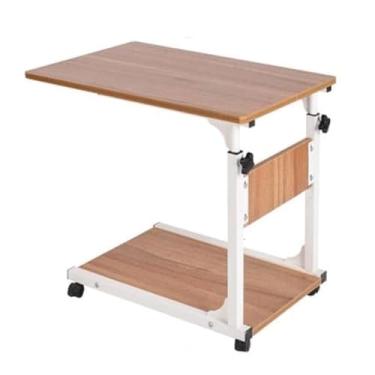 Imagem de Mesa overbed com rodas, estações de trabalho de computador com caixa de armazenamento de camada dupla faixa de elevação 55-80 cm Estante de livros barras antiderrapantes arco desktop suporte de aço