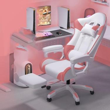 Imagem de HGTRH Cadeira de jogos, encosto alto ergonômico, encosto de cabeça, suporte lombar, tecido respirável, rotação de 360°, ajuste de altura, com apoio para os pés vermelho