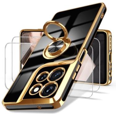 Imagem de Dretal Capa para Motorola Moto G 5G 2026/Moto G Play 2026, 2x protetor de tela, suporte magnético giratório de 360°, suporte magnético, borda dourada banhada a ouro, capa protetora fina de TPU para