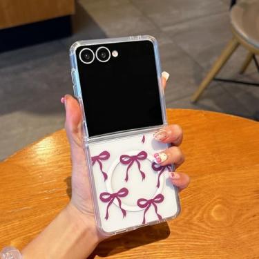 Imagem de UEEBAI Capa magnética para Samsung Galaxy Z Flip 7 5G, capa de arco compatível com MagSafe, capa estética fina sem fio, fita transparente, antiamarelamento, à prova de choque, capa protetora para