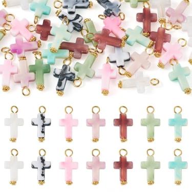 Imagem de FASHEWELRY 105 peças de pingentes de cruz de imitação de pedra preciosa acrílica mini cruzes de plástico com alfinetes de cabeça de ferro dourado pingentes de crocodilo cristão para chaveiro de Páscoa