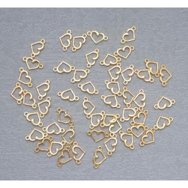 Imagem de 50 peças de pequenos kits de fabricação de joias de coração vazado com 2 furos fofos 1,5 x 0,8 cm para mulheres, faça você mesmo, artesanato, miçangas, colar, pulseira, chaveiro (ouro)