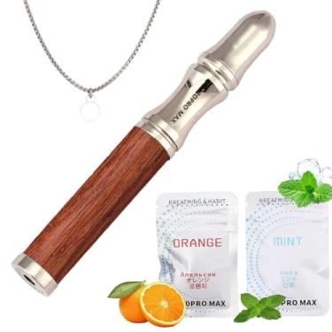 Imagem de Colar de respiração removível 2 em 1 e inalador sem fumaça para gerenciamento de atenção plena, estresse e hábitos - Cápsulas recarregáveis de perfume duplo (menta e laranja) para adultos