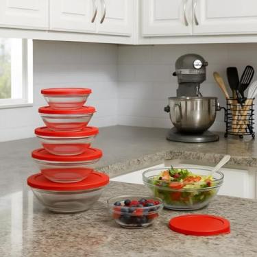 Imagem de Conjunto 5 Potes de Vidro com Tampa Vermelha 135ml a 1000ml Empilháveis para Armazenar Alimentos