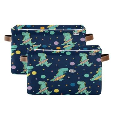 Imagem de STAYTOP Cesto de armazenamento de dinossauro fofo de desenho animado dobrável cesto de roupa impermeável com alça, usado para armários domésticos, escritórios, quartos, 2 peças