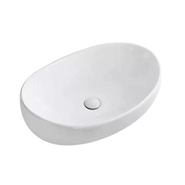Imagem de YYBOES Pia de banheiro Pia oval de vaso de porcelana de cerâmica branca 65 x 44 cm pia de vaso com ralo pop-up acima do balcão pia de vaso de instalação