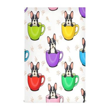 Imagem de STAYTOP Conjunto de panos de prato de cozinha fofos para cães franceses sentados em copos coloridos, 4 peças, toalhas de cozinha, toalhas de chá, conjunto de presente para secar, limpar, cozinhar