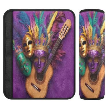 Imagem de Burbuja Capa para cinto de segurança de carro para guitarra Mardi Gras Protetor de cinto de segurança macio para carro para alça de ombro de assento de carro, 1 par pequeno