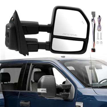Imagem de Conjunto de espelho lateral direito compatível com Ford F250 F350 F450 2017-2022, com detecção de ponto cego, espelho elétrico com aquecimento, luz única e luz de poça #HC3Z17683HA-PFM (14 pinos)