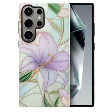 Imagem de heindiy Compatível com Samsung Galaxy S24 Ultra, capa brilhante, proteção total, à prova de choque, anti-arranhões, capa de TPU, capas para homens e mulheres - flores de lírios vintage