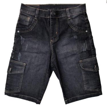 Imagem de Bermuda Jeans Lycra Cargo Masculina Trabalhada c/ 6 bolsos - Chega Mai