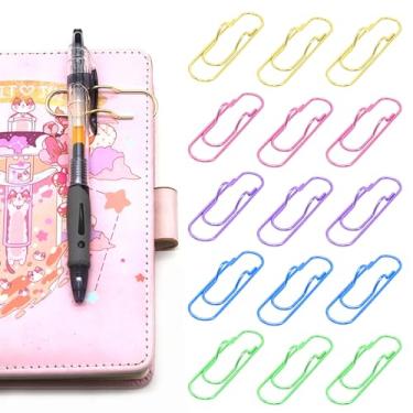 Imagem de Zrwcvxy Clipes de caneta de metal colorido, pacote com 15 suportes de clipe de papel para cadernos e papéis, acessórios de planejador, material de escritório escolar (3 dourados, 3 ouro rosa, 3 roxos