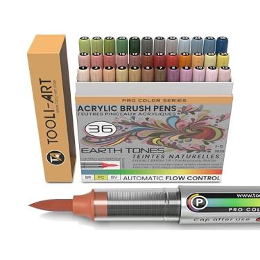 Imagem de 36 canetas de tinta acrílica com ponta de pincel flexível, controle automático de fluxo de 1 a 5 mm, linha para pintura rupestre, coloração, letras, álbuns, vidro, canecas, madeira, metal, tela