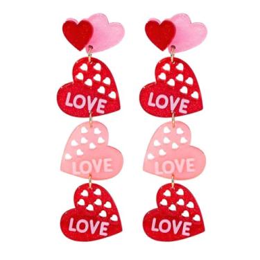 Imagem de coadipress Brincos de coração de acrílico para mulheres, exclusivos, leves, geométricos, de resina geométrica, três brincos com pingente de coração rosa, Medium, Acrílico, Sem pedra preciosa