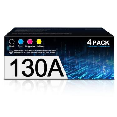 Imagem de Conjunto de cartuchos de toner 130A, pacote com 4 (B/C/Y/M) de substituição de alto rendimento para HP 130A CF350A CF351A CF352A CF353A funciona com tinta de impressora Color Pro MFP M176 M177 Series