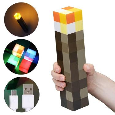 Imagem de Luminária De Mesa Parade Luz Noturna Tocha 4 Cores Minecraft Luz Led Usb