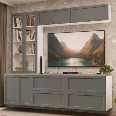 Imagem de Estante Sala de Estar com Rack + Cristaleira 230cm Branco/Cinza Vik Ma