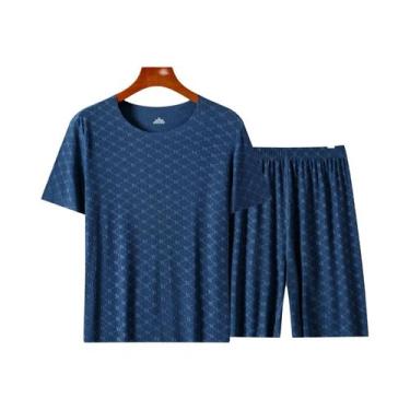 Imagem de Conjunto De Pijamas Masculinos De Verão Em Seda Gelada, Camiseta De Ma