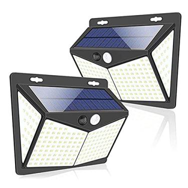 Imagem de Luz de Parede Solar com 208 LEDs Sensor Movimento PIR Lâmpada Jardim 3 Modos para Pátio Quintal Cerca Paisagem