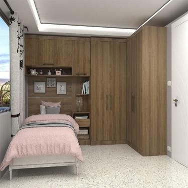 Imagem de Quarto De Canto Solteiro Com Guarda Roupas Cabeceira E Mesa De Cabeceira Paris Luciane Móveis Avelã Pf Com Avelã Pf