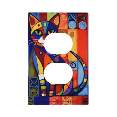 Imagem de Capa de interruptor de luz estilo de arte decorativa, padrão de gato colorido, placa decorativa de tomada basculante de 1 gangue, compatível com GFCI, capa protetora de interruptor elétrico para