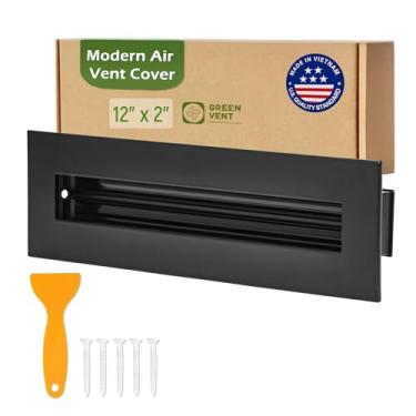 Imagem de GREEN VENT Capa de ventilação moderna 12x2 - Difusor de fenda linear de alumínio preto decorativo para parede, teto, registro de piso - Grade HVAC de operação silenciosa para casa com fluxo de ar