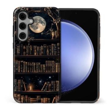 Imagem de MQJCYB Capa para Samsung Galaxy S25 FE, híbrida, resistente, 2 em 1, de corpo inteiro, resistente, à prova de choque, capa brilhante para Samsung Galaxy S25 FE Dark Gothic Bookshelf Moon