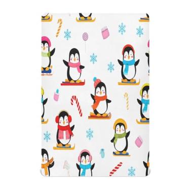 Imagem de Qilmy Lindo lençol de bebê pinguim de Natal, macio e respirável, de microfibra elástica, lençol com elástico para meninos e meninas, 132 x 71 cm, capa de colchão infantil portátil