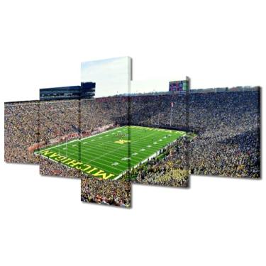 Imagem de Rebotipy Decoração de parede Estádio de Michigan Estádio de futebol esportivo 5 peças impressão em tela pôsteres imagem para quarto de meninos decorações de sala de estar emoldurado pronto para