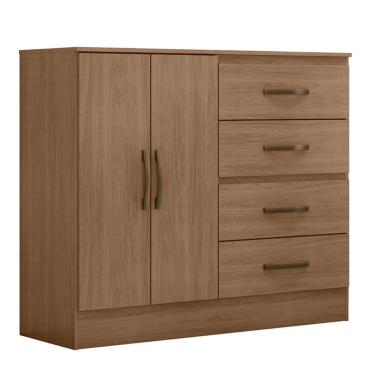Imagem de Cômoda Sapateira Para Quarto 2 Portas 4 Gavetas Lisa Carvalho Oak
