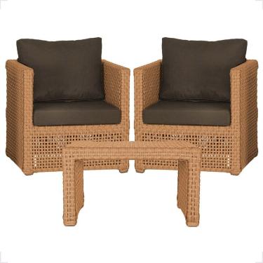 Imagem de Mesa E 2 Poltronas Madri Corda Náutica Estofado 9 Trama Terra Cota