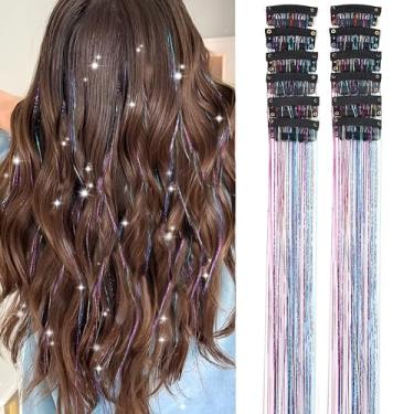 Imagem de Clipe de tinsel de cabelo em kit de extensões de cabelo de fadas coloridas sonhadoras, 12 peças, 61 cm com glitter para meninas, mulheres, festas, festivais, Natal, Ano Novo, festival-785-roxo