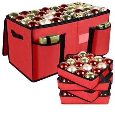 Imagem de Caixa de armazenamento de enfeites de Natal com divisórias, recipientes de armazenamento de bolas de Natal com zíper e 8 bandejas removíveis, comporta até 128 bolas - organizador de armazenamento de