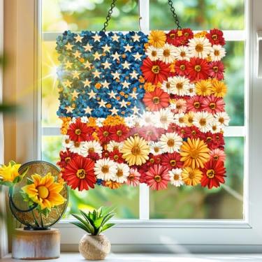 Imagem de Acrílico colorido, apanhador de sol, bandeira nacional decoração de janela pendurada com flores, arte de parede de arco-íris, para varanda, interior e exterior, jardim, enfeites de Natal, decoração 19