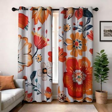 Imagem de XWZO Cortinas florais blecaute boho para quarto, estampa botânica de meados do século, cortina preta vintage com estampa floral, 2 painéis de 2 painéis para sala de estar, ilhós, decoração boêmia
