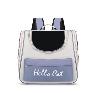 Imagem de Mochila/Bolsa de Transporte para Cães e Gatos Hello Cat, Poliéster Resistente com Ventilação em Tela, 50x30x28 cm, Alças Acolchoadas (Azul)