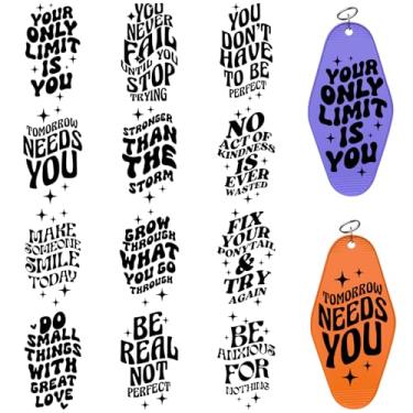 Imagem de XRTHGS Adesivos UV DTF, 24 folhas por pacote com citações inspiradoras, alta viscosidade, adequado para superfícies lisas e planas, como chaveiros de motel e hotel