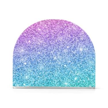 Imagem de Porta-guardanapos de papel acrílico com glitter verde rosa, suporte de guardanapo moderno em forma de U, suporte vertical de toalha de papel