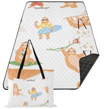 Imagem de TSENQUE Manta de praia engraçada à prova d'água com estampa à prova de areia, tapete de acampamento infantil para grama, extra grande, cobertores de piquenique fofos, dobrável, 203 x 395 cm